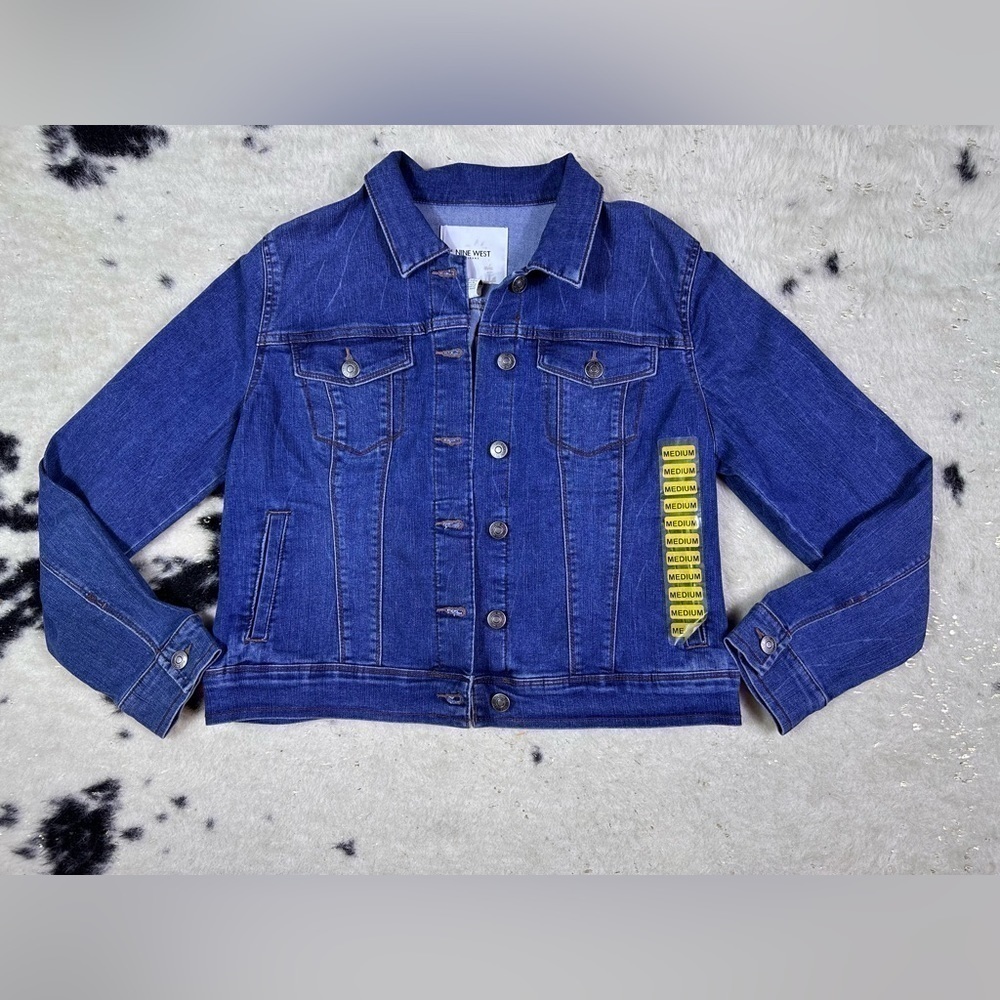 Nine West Women’s Dark Wash Stretch Denim Jacket Wize Medium NWT